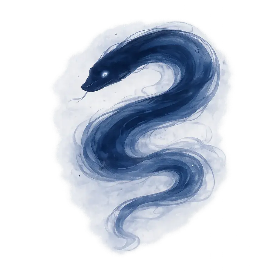 An enormous coiled serpent, only part of it in frame