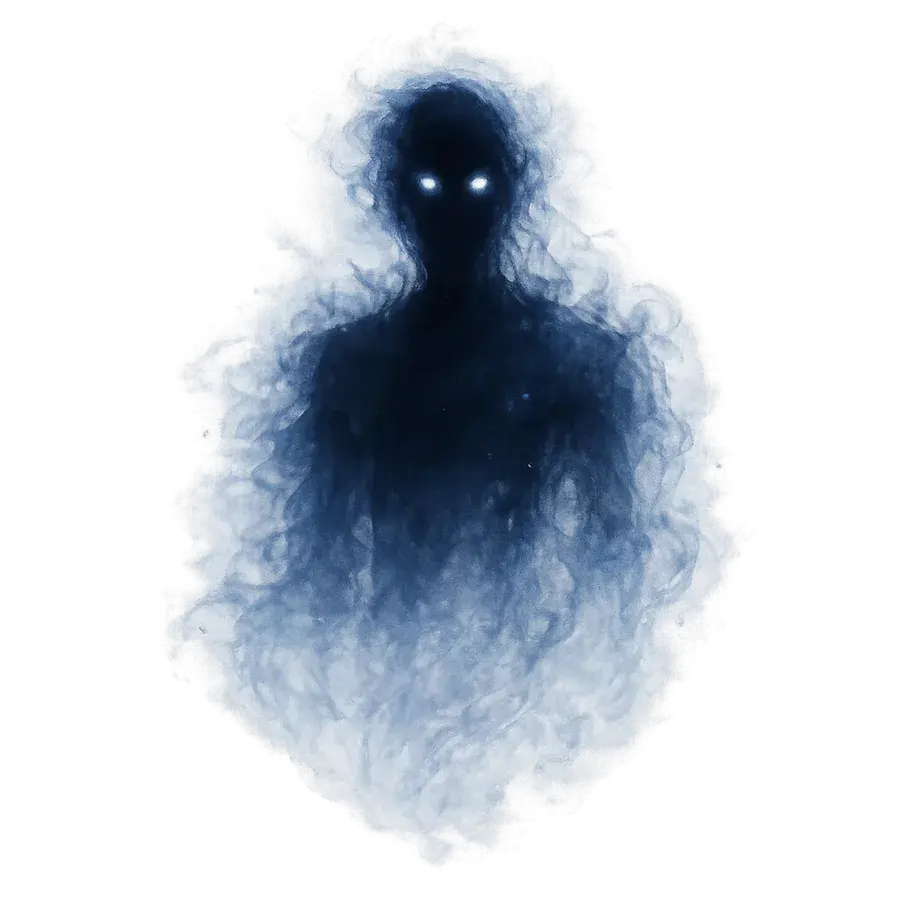 An indistinct figure standing in a darkened bedroom