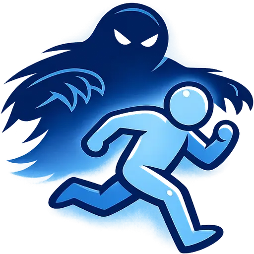 A running figure with something behind it