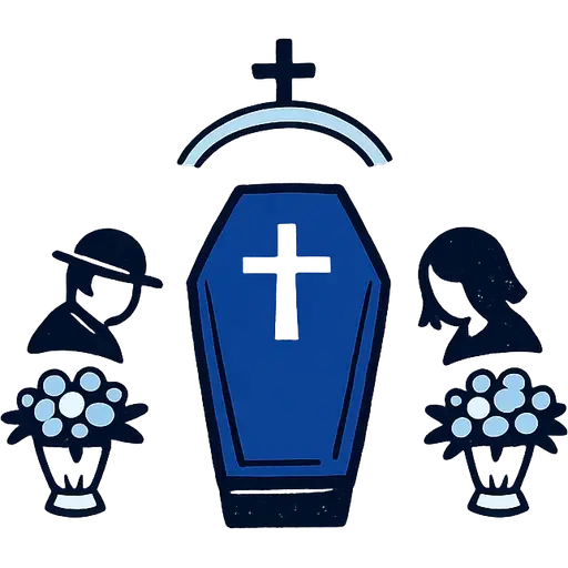 A coffin between flowers
