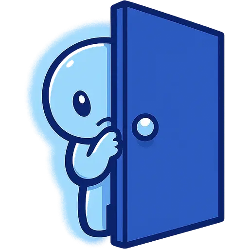 A figure watching from behind a door