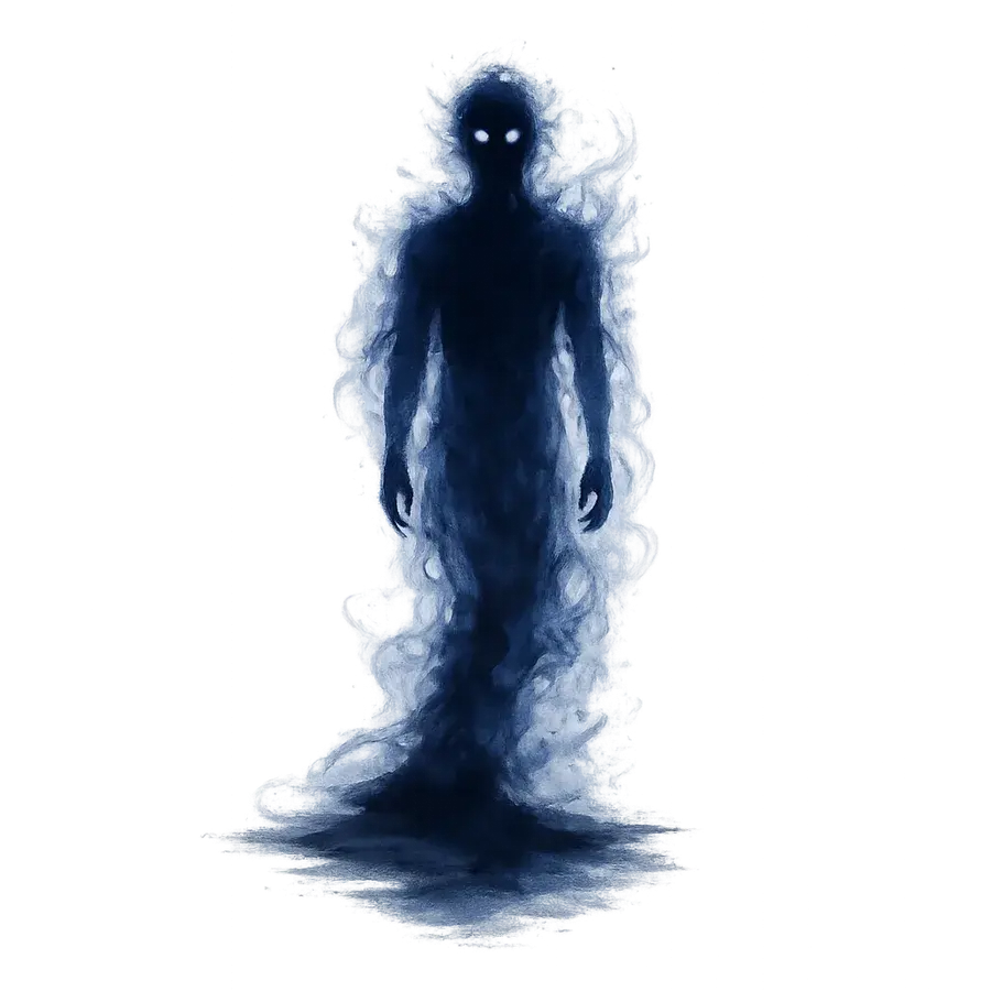 A featureless dark human silhouette